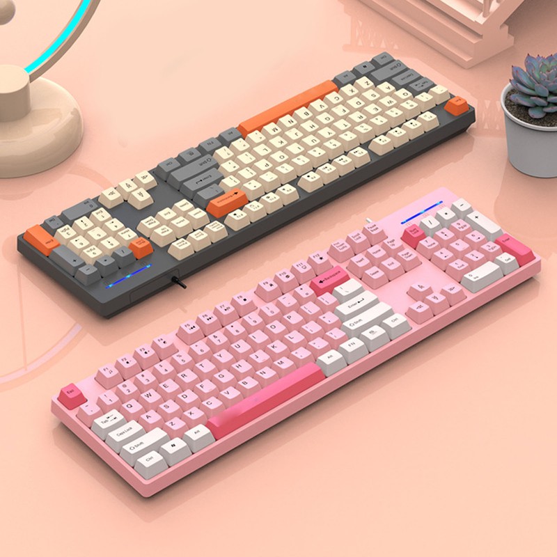104 Keys Wired Keyboard 3 Colors Cute Gaming Keyboard USB