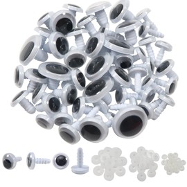 TOAOB Pack of 50 Wiggle Eyes Button Eyes for Sewing 10 mm 12 mm 15 mm 18 mm Plastic Wiggle Googly Eyes Black Doll Eyes Safety Eyes with Washers for Crochet Animals Plush Dolls