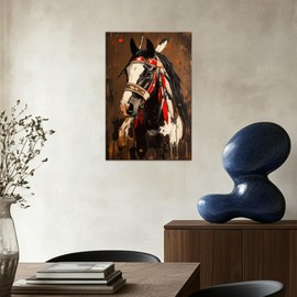 TIMUBA Vintage Horses Wall Art With Frame - Indian Horse Pictures Wall Decor Framed For Bedroom, Native American Horse Artwork, Horse Canvas Print, Pine Frame 12''x18''