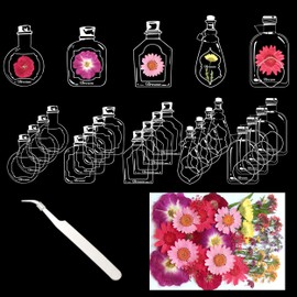 60 Pcs Dried Flower Bookmarks, Transparent Wishing Bottle Bookmark Natural Dried Flowers Leaves, Handmade DIY Beautiful Flower Bookmarks with Tweezers for Art Craft Scrapbooking