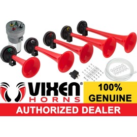 Vixen Horns LOUD 5 TRUMPET LA CUCARACHA MUSICAL AIR HORN KIT CAR/TRUCK 12V RED VXH6803R