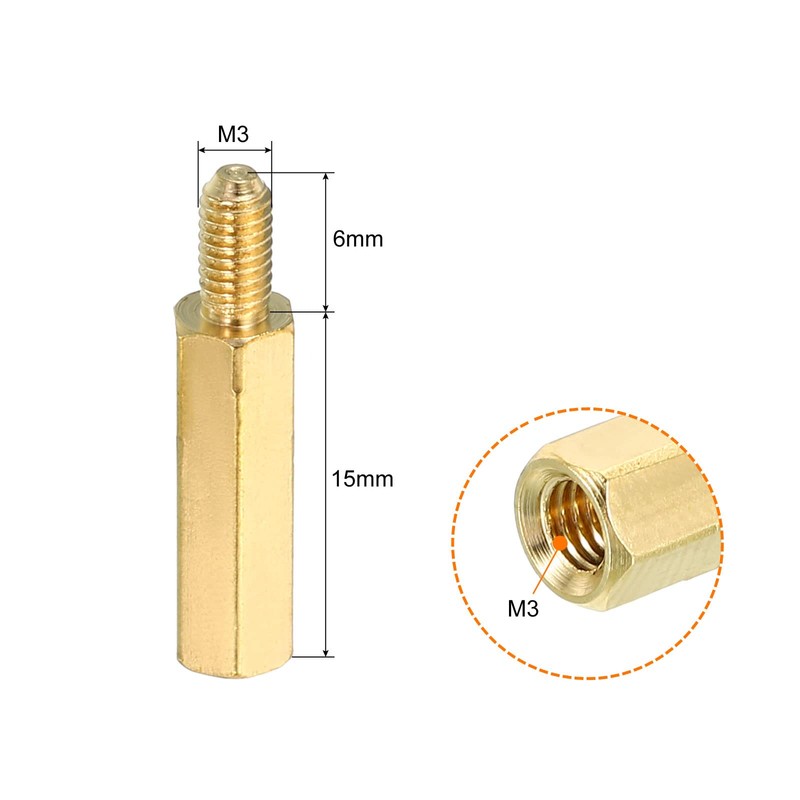 PATIKIL 15mm+6mm M3 Standoff Screws, 100 Pack Brass Hex PCB