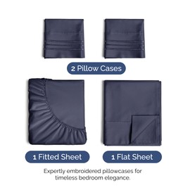 King Size 4 Piece Sheet Set - Extra Soft, Breathable & Cooling Sheets - Hotel Luxury Durable Bed Sheets for Women & Men - Deep Pockets, Easy-Fit & Wrinkle-Free Sheets - Deep Slate Blue Oeko-Tex Sheets