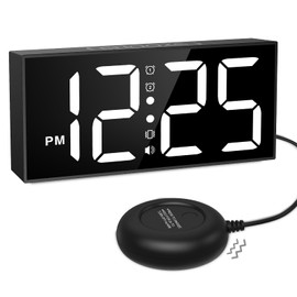 OQIMAX Extra Loud Alarm Clock with Bed Shaker, Alarm Clock with Vibrating for Heavy Sleepers Deaf Hearing Impaired, Large Display Digital Clock with 5-Level Brightness, Adjustable Volume, USB Charging