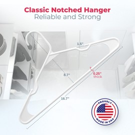 Neaties Plastic Hangers 20 Pack (30 Count) – Made in The USA – 6lb Capacity Standard Clothes Hangers with Notches and Reinforced Edges for Dresses, Lingerie, Shirts, Pants, and Jackets – White