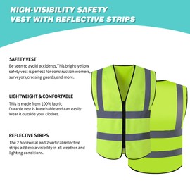 AKEIVN Hi Vis Vests for Women Men High Visibility Reflective Safety Security Vest with Zipper Front Meets ANSI/ISEA Standards（Large,Yellow(cloth)) (AKEIVN)