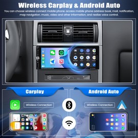 Car Stereo Single Din with Wireless Carplay Android Auto,6.9 Inch HD IPS Touch Screen Single Din Car Radio with Mirror Link Bluetooth 5.1 FM Radio USB Type-C Fast Charge+12LED Backup Camera