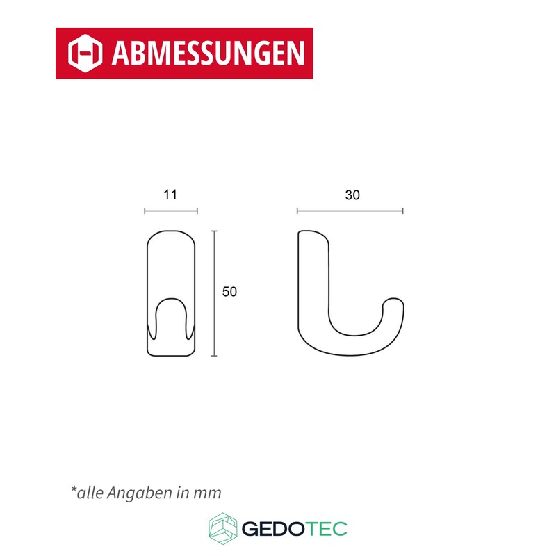 Gedotec Coat Hooks Plastic GA98 Single Hooks Pack of 10