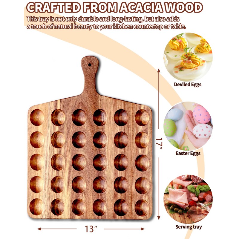 Acacia Wood Deviled Egg Platter-30 Holes Deviled Egg Tray.Square Multipurpose