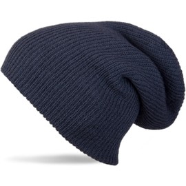 styleBREAKER beanie, slouch, long knitted hat, double knitted 04024004, color:dark blue