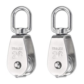 Cosswe Cosswe 2 Pack M20 Single Pulley Block, 304 Stainless Steel Pulley Roller 360 Degrees Swivel Pulley for Washing line Ropes - Safe Loading up to 75KG