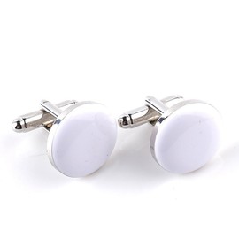 Cufflinks Men's Wedding Cufflinks 1 Pair Stainless Steel Cufflinks White Cufflinks for Men Shirt Business Wedding or Birthday Gift, Stainless Steel, No Gemstone