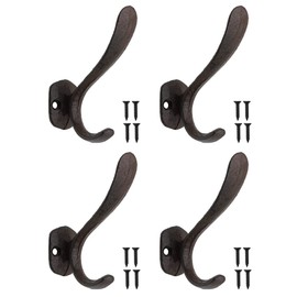 Fuxxer® 4 x Rustic Iron Hooks Wall Hooks Cast Iron Design Set of 4 Black