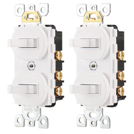 Wengart (2-Pack) Double Toggle Switch, 15 Amp 120V, 2-in-1 Combination Light Switch, Space-Saving Design for Bathroom & Laundry, ETL Listed, Matching Wall Plates Included, White