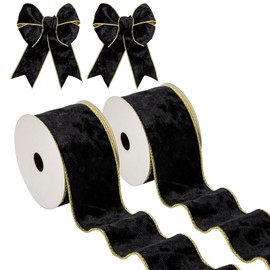 Hollyone 63mm x 10yd Black Velvet Ribbons, 2PCS Thick Christmas Ribbons for Gift Wrapping, Wide Ribbons for Crafting, Wired Ribbons for Wedding Car, Xmas Tree, Birthday Decorations