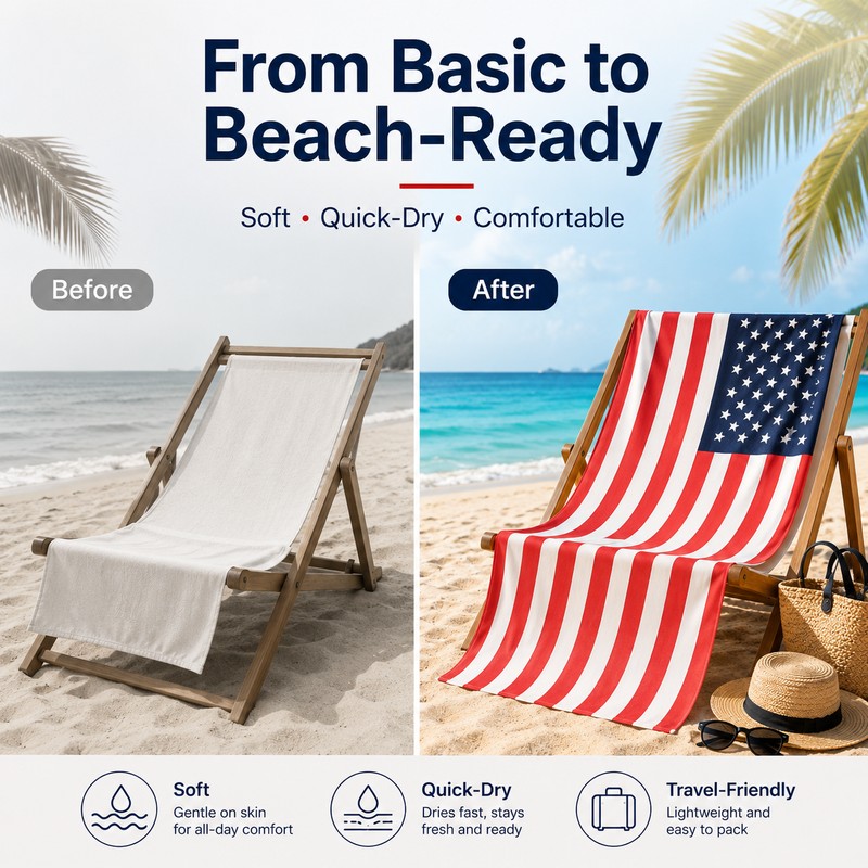 American Flag Beach Towel for Summer Travel – Quick-Dry Soft