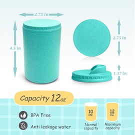 Teivio 4 pcs 10 oz Wheat Straw Kids/Toddler Cups with Lid and Straws, Reusable Spill proof cups for Kids,Unbreakable plastic cups with Silicone Straws &Cleaning Brush,Dishwasher Safe, Wave