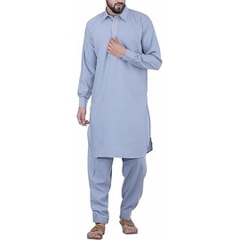 Men's Cotton Blend Pathani Kurta Salwar SET (US, Alpha, X-Large, Regular, Regular, Slate Grey)