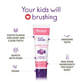 Himalaya Himalaya Botanique Kids Toothpaste, Herbal, Bubble Gum Flavor, Fluoride-Free, Gentle, No Artificial Flavors or Colors, SLS Free, Gluten Free, Cruelty Free, Vegan, Foaming, 4 Oz, 4 Pack