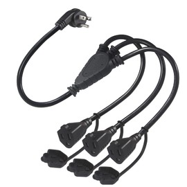 KUNCAN 3 Way Power Splitter Cord, Right Angled Type Flat Plug Indoor/Outdoor 1 to 3 Outlets Y Style Extension Cord Waterproof Heavy Duty 16/3 SJTW 3 Prong AC Power Cord Wire Extender (1.5FT 1-Pack)