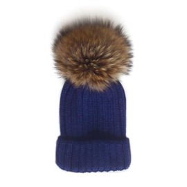 Winter Knit Beanie Hat with Real Fox Fur Pom Pom Chunky Snow Cap for Women Girls