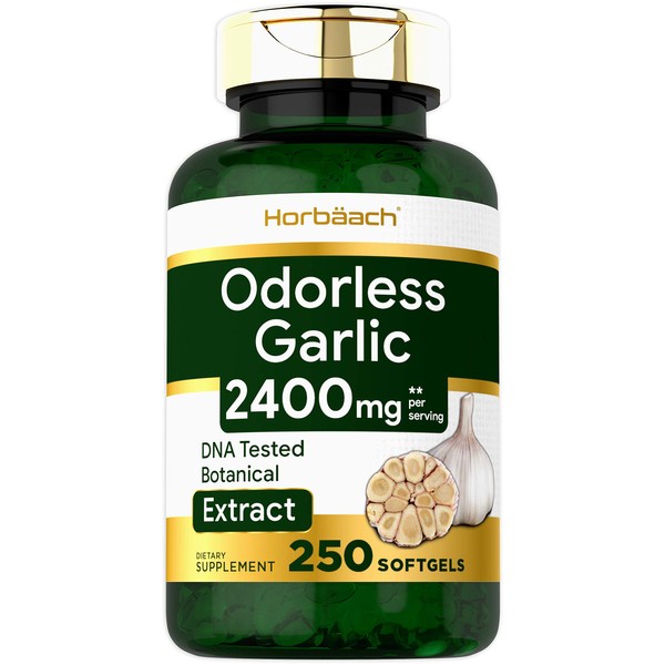 Odorless Garlic Softgels | 2400 mg | 250 Count | Ultra Potent Garlic Extract | Non-GMO & Gluten Free Pills | by Horbaach