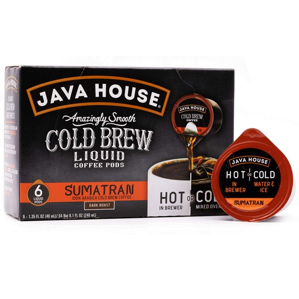 Java House Cold Brew Coffee Concentrate Single Serve Liquid Pods - 1.35 Fluid Ounces Each (Sumatran, 6 Count)