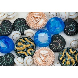 1.4oz (40g) Limited Mix of Large Czech Glass Beads, Shells, Table Cut Beads and Boat Medallion, Hand Made Set Kit, Sea