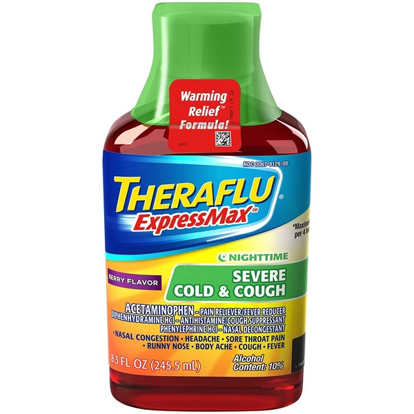 Theraflu Nighttime ExpressMax Severe Cold & Cough, Berry - 8.3 oz, Pack of 3