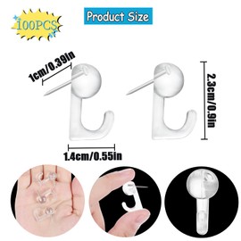 Yharnamite 100 Pcs Push Pin Hooks, Pin Tack Hooks, Bulletin Board Hooks, Wall Decorative Thumb Tacks Hook for Photo Walls Bulletin Boards Home Offices Schools (Transparent)