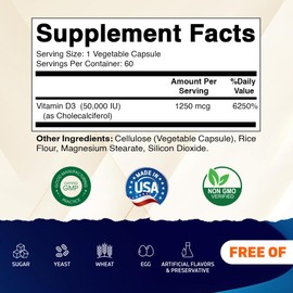 Vitamatic Vitamatic 2 Pack Vitamin D3 50,000 IU (as Cholecalciferol), Once Weekly Dose, 1250 mcg, 60 Veggie Capsules 1 Year Supply, Progressive Formula Helping Vitamin D Deficiencies (Total 120 Veg Capsules)