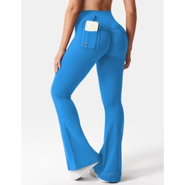 YEOREO Flare Leggings with Pockets for Women Brittany Leggings Workout Leggings for Women Butt Lifting Gym Yoga Leggings Blue M