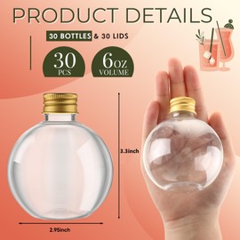 Jinei 30 Pcs 6 oz Ball Shape Plastic Sand Art Bottles Spherical Clear Plastic Potion Bottles Christmas Cocktail Ornament Balls for DIY Wedding Party Gift Crafts Decoration (Gold,Aluminum Cap)