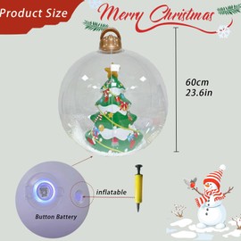 Luminous PVC Inflatable Christmas Ball, 60 cm Outdoor Inflatable Christmas Ball, Illuminated Inflatable Christmas Ball with Hand Pump, Hanging Coastal Patio Decorations (Christmas Tree)