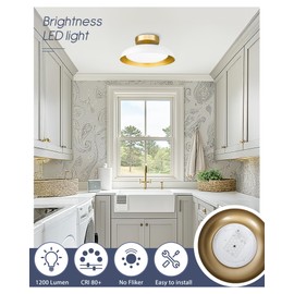 kudos Flush Mount Ceiling Light, 12-inch LED Ceiling Light Fixture, White and Gold Finish, 12W 1200lm Light Fixtures Flush Mount for Bedroom, Hallway, 3CCT Adjustable, KDCL01-WT
