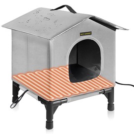 Heated Cat House for Indoor Cats in Winter, Waterproof, Fully Insulated Shelter for Stray and Feral Cats, Great for Cat Houses for Indoor Cats and Cat Beds for Indoor Cats (Grey-Heat, Medium)