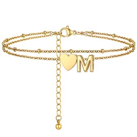 PROSTEEL 14K Gold Anklets for Women Ankle Heart Cute Letter M Foot Jewelry Anklet with Initials