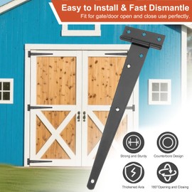Pack of 4 T-Hinges Heavy Duty Black, 250 mm T-Hinges Iron Galvanised T-shaped Door Hinge Foldable with Screws for Shed Gates, Barn Doors, Garden Gates, Windows
