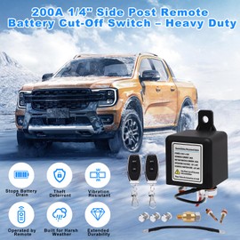 WODHMIEY Remote Battery Disconnect Switch 12V 120A/200A/240 A/250A, Side Post Wireless Battery Disconnect, Anti Theft Car Battery Switch for RV Truck Boat ATV (DC12V 200A)