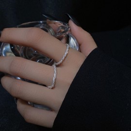 IPEPPY Stackable 925 Sterling Silver Rings for Women Dainty 14K Gold Plated Ring Fashion Simple Thin Sparkling Bling Finger Statement Line Ring for Valentine's day Engagement Jewelry Gifts (Silver, 8)