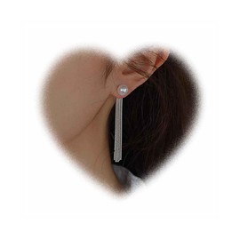 W WEILIRIAN Bohemian Pearl Ear Jacket Earrings Long Chain Tassel Earrings Pearl Stud Earrings Pearl Wedding Earrings Pearl Bead Earrings Front Back Earrings Jewelry for Women