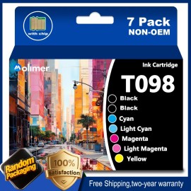 MOLIMER 98 T098 Ink 7-Pack for Epson Artisan 725 800 810 700 837 710 730 835