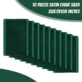 Bouiexye 10 PCS Forest Green Satin Chair Sashes Bows Universal Chair Ribbon Ties Back Sash for Wedding Party Reception Events Banquets Hotel Event Chair Cover Decoration (7x108 inch)