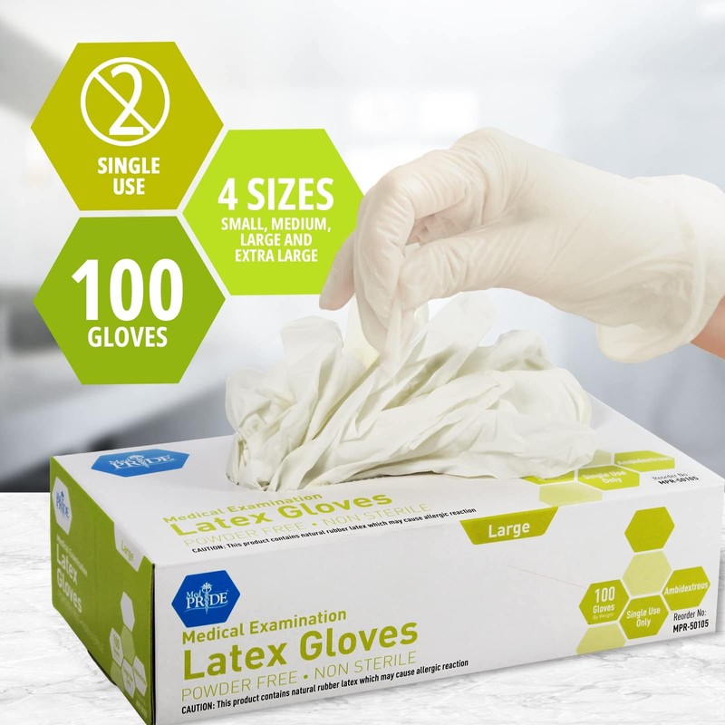 MedPride Powder-Free Latex Exam Gloves, Medium, Box/100