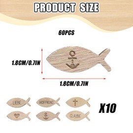 ZORVUJI Pack of 60 Table Decoration Communion Confirmation Christening Wooden Fish Confetti DIY Decoration with Cross Heart Anchor for Boys Girls Christening Decoration Confetti for Crafts