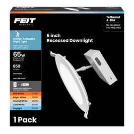 Feit Electric 6" Canless LED Recessed Downlight, 65W Equivalent, Dimmable, Motion-Activated Adjustable White, Battery Backup, 5CCT, Low-Profile Design for Indoor/Outdoor Use, LEDR6XT/MOBAT/6WYCA