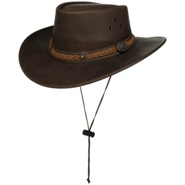 Scippis Townsville Men's Leather Cowboy Hat Western Hat Outback Hat with Chin Strap, brown