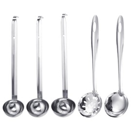 4 Pieces Stainless Steel Spoons, 1 Piece Slotted Spoon, Spoon with Hook Handle, Ounce Spoon, Long Handled Spoon, Cooking Stirring Spoon, Sauce Spoon, Kitchen Utensils