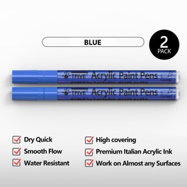 TFIVE Blue Paint Marker Paint Pens - 2 Pack Acrylic Permanent Marker, 0.7mm Extra Fine Tip Paint Pen for Art Projects, Drawing, Rock Painting, Ceramic, Glass, Wood, Plastic, Metal, Canvas DIY Crafts