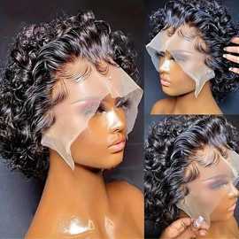 Women's Pixie Cut Lace Frontal Human Hair Wig - Color: Natural Color, Lace Wig Type: Pixie Cut Wig, Stretched Length:: Model Length